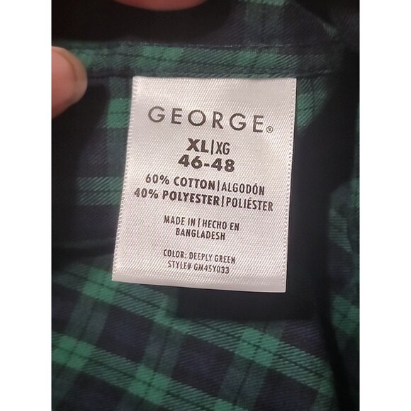George Men’s XL Green Plaid Long Sleeve Button Up Shirt Casual Flannel Look - Picture 6 of 7